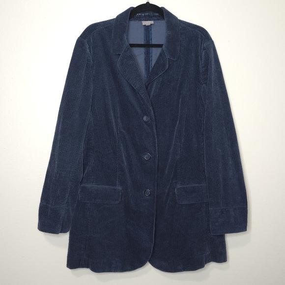 J. Jill Women's Blue Corduroy Velvet Trim Long Blazer Jacket Size XL - Picture 1 of 10